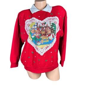 Vtg 80s Nutcracker Christmas Sweatshirt Womens M Red Sweatshirt Bears Holiday
